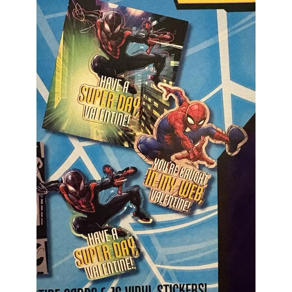 Marvel Spiderman 16 Vinyl Stickers Valentines NEW Home School Teacher 3 Boxes